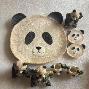 Vintage 1995 Panda-Themed Decorative Plate and Figurines Set-10